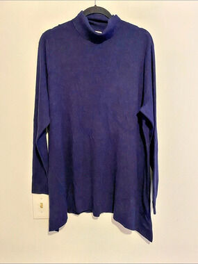 Whisper Knit Turtleneck Asymmetrical Hem Blue XL
